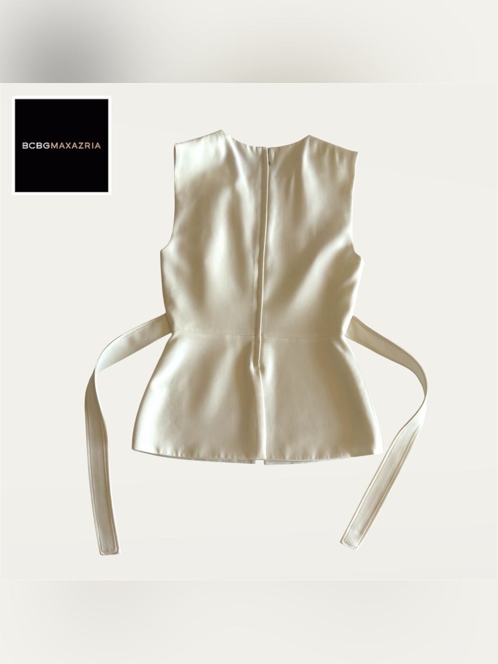 BCBGMaxAzria Women’s Ivory Sleeveless Décolleté Peplum Top - Picture 4 of 10